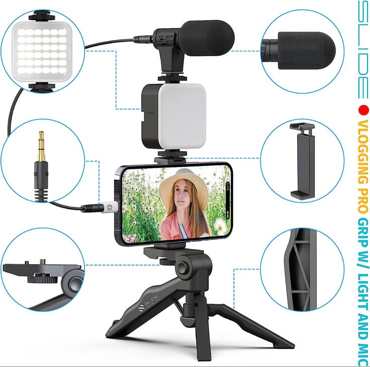 Vlogging Kit With Tripod Phone Holder Mini Microphone LED Fill Light Starter For TikTok Live Stream Video YouTube Boing Cart