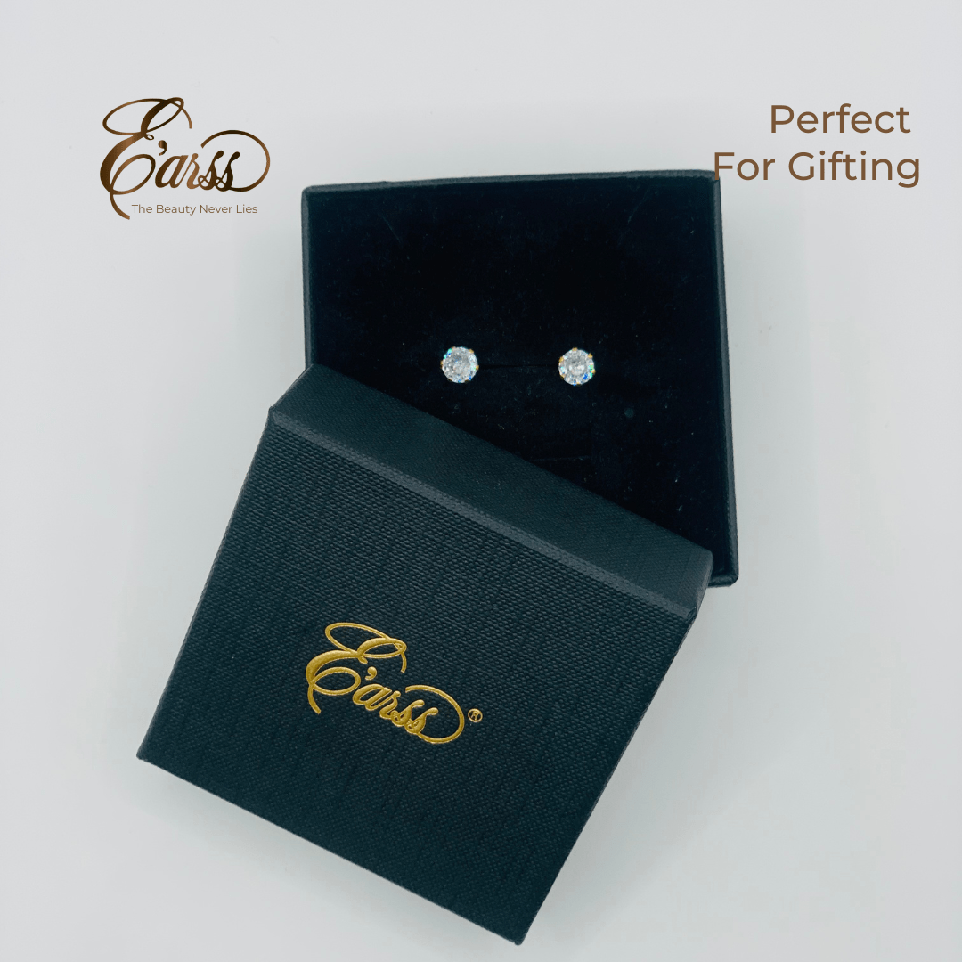 6 Mm Cubic Zirconia Round Gold Stud | Stainless Steel | 18K Gold Plated Urban Sale