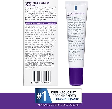 CeraVe Eye Cream for Wrinkles Under Eye Cream with Caffeine, Peptides, Free & Ophthalmologist Tested 0.5 Ounces, 0.5 Ounce (Pack of 1) Lxeoasis