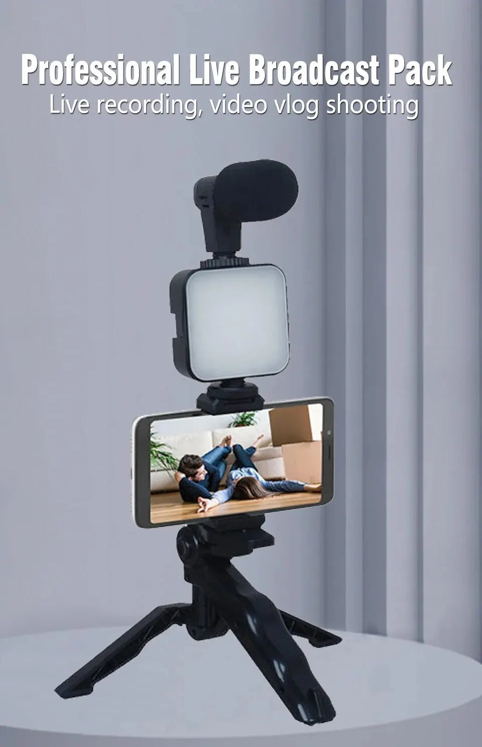 Vlogging Kit With Tripod Phone Holder Mini Microphone LED Fill Light Starter For TikTok Live Stream Video YouTube Boing Cart