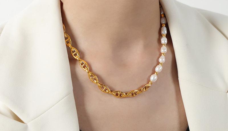 All-Match Titanium Steel Gold-Plated Freshwater Pearl Necklace Urban Sale