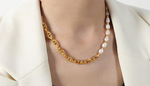 All-Match Titanium Steel Gold-Plated Freshwater Pearl Necklace Urban Sale