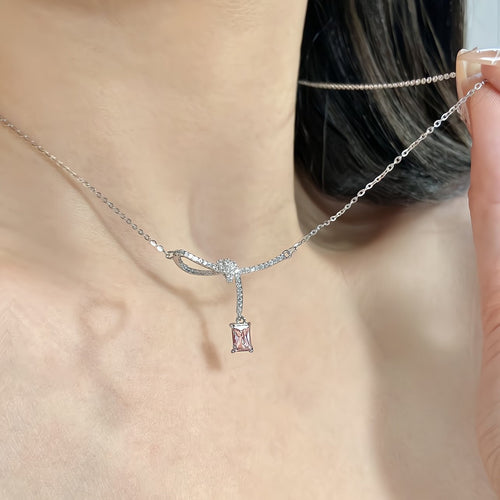 Aurora Small Sugar Cube Ribbon Knot Necklace Female Clavicle Chain Urban Sale