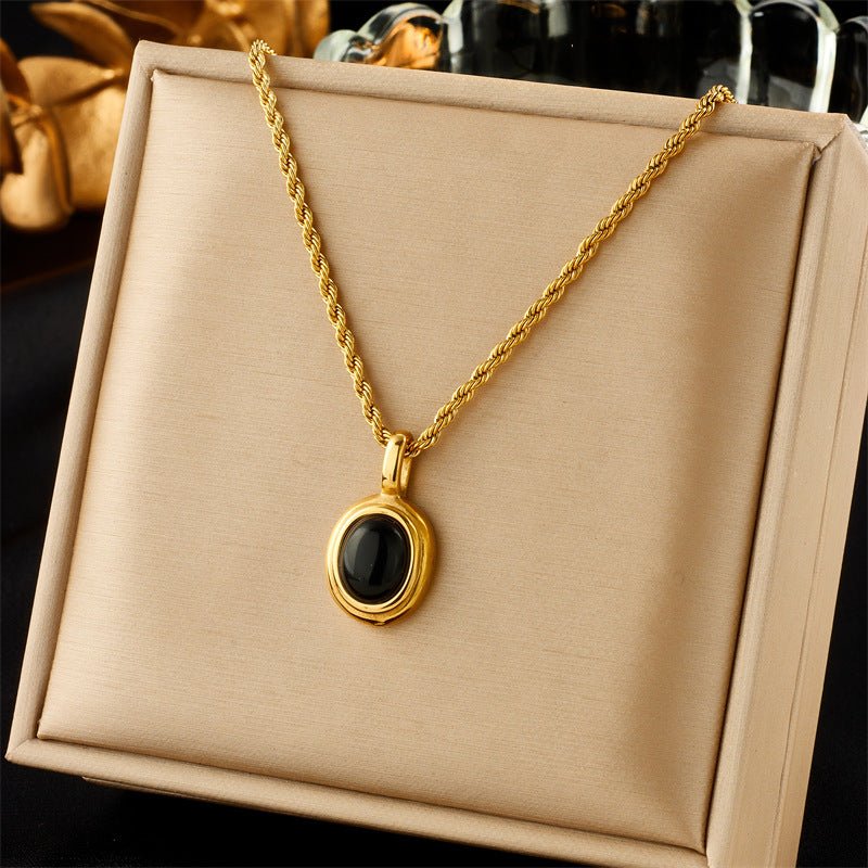 Black And White Gemstone Premium Temperamental Cold Style Metal Vintage Hemp Flowers Chain Necklace Urban Sale