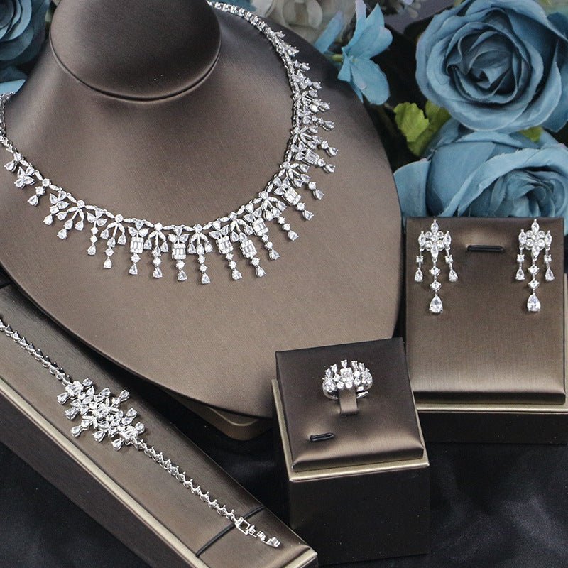 Bridal Zircon 3A Necklace Earrings Four-Piece Set Urban Sale