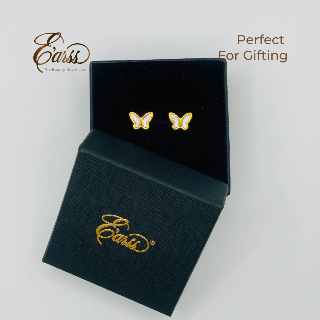 Butterfly White Gold Earring | Stainless Steel | 18K Gold Plated Urban Sale