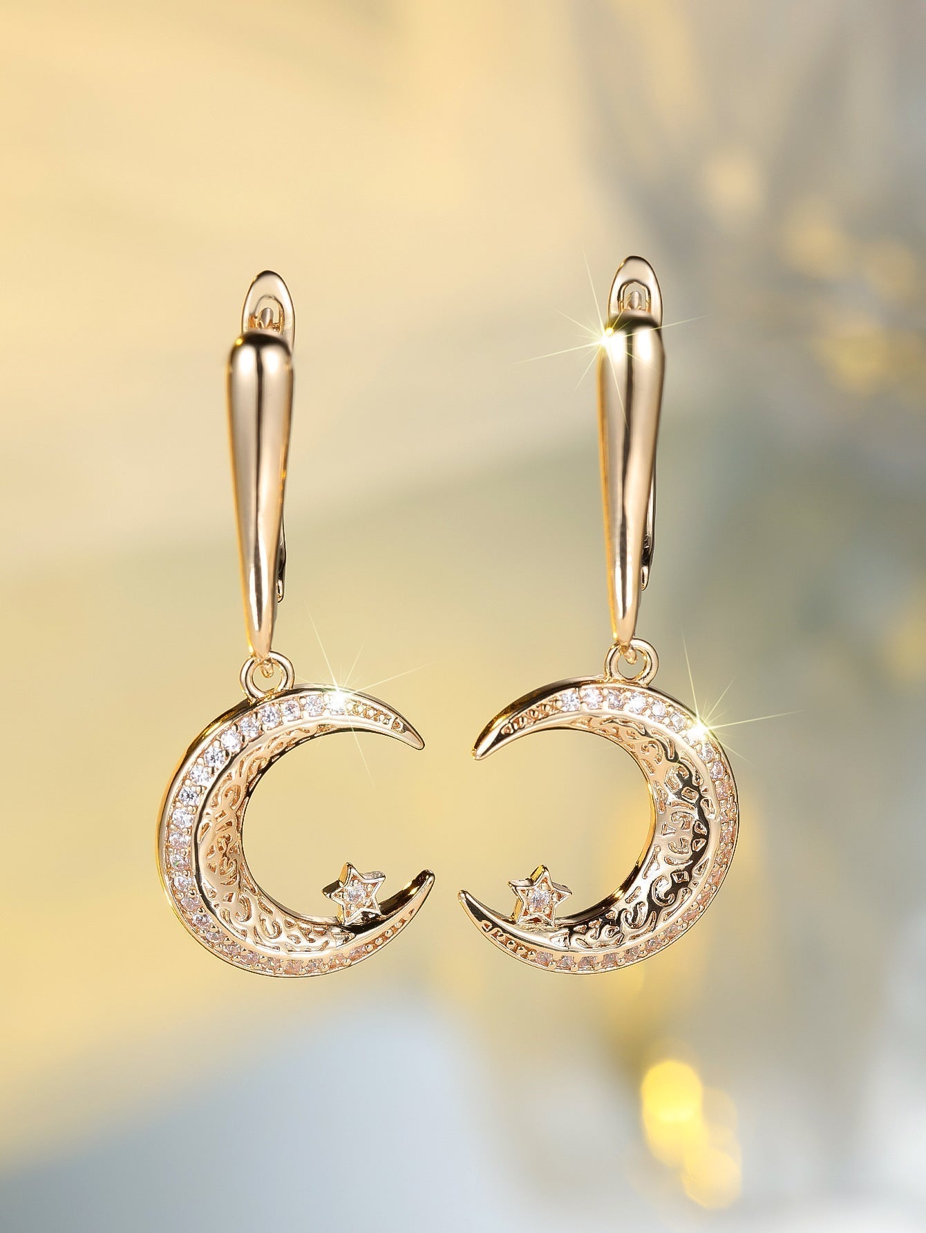 Champagne Gold Star And Moon Earrings Design Sense Urban Sale