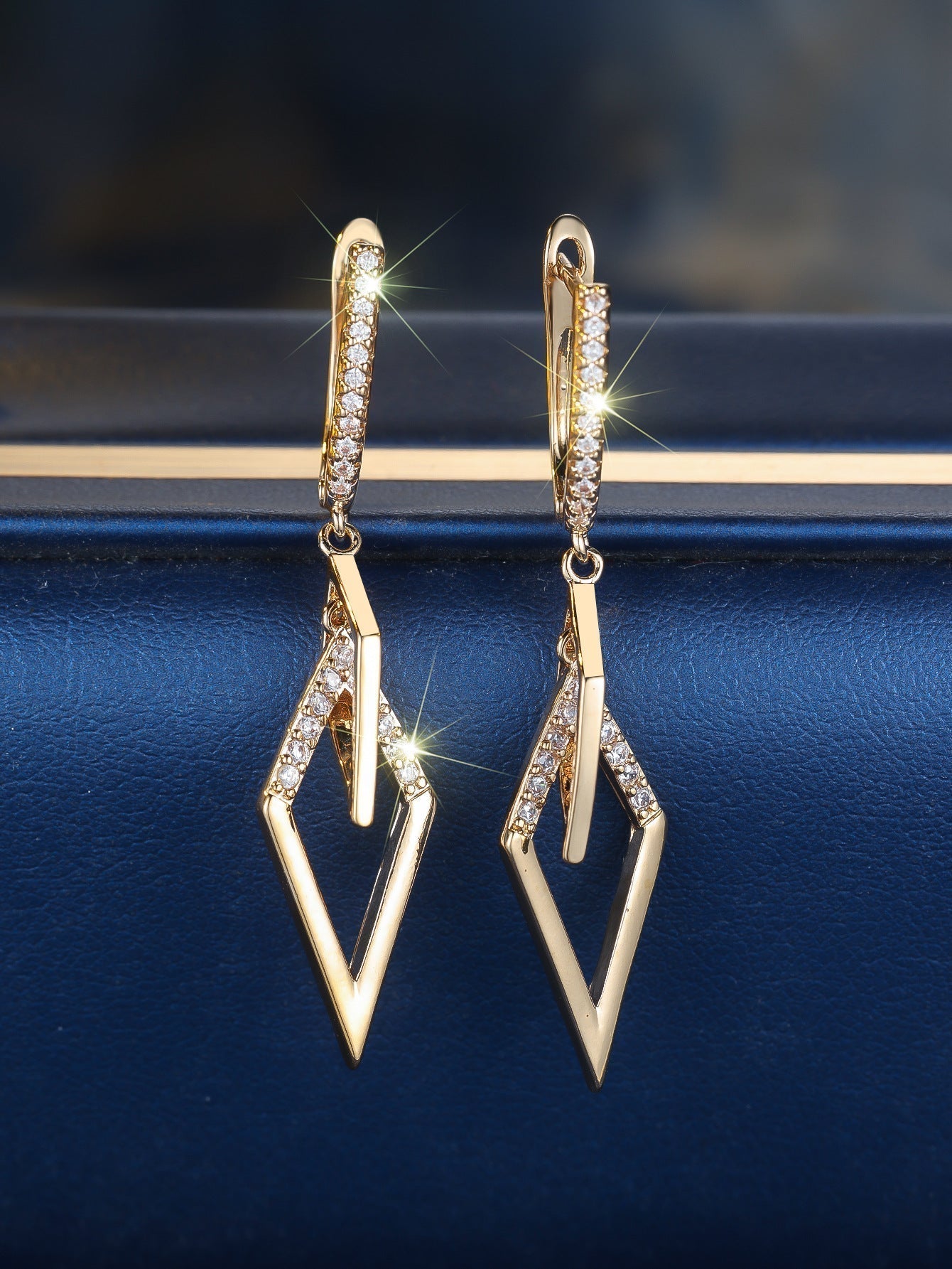 Champagne Gold White Diamond Rhombus Earrings Urban Sale