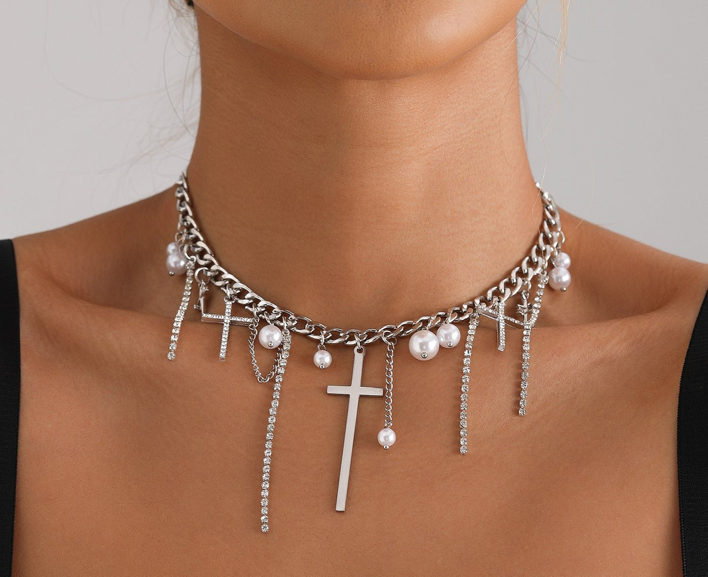 Diamond Cross Tassel Clavicle Chain Fashion Necklace Urban Sale