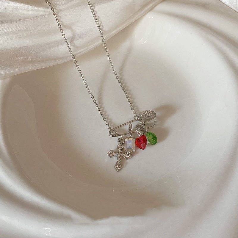 Dopamine Color Zircon Cross Necklace Urban Sale