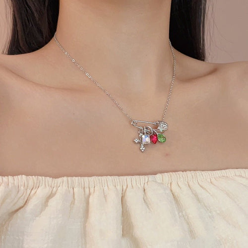 Dopamine Color Zircon Cross Necklace Urban Sale