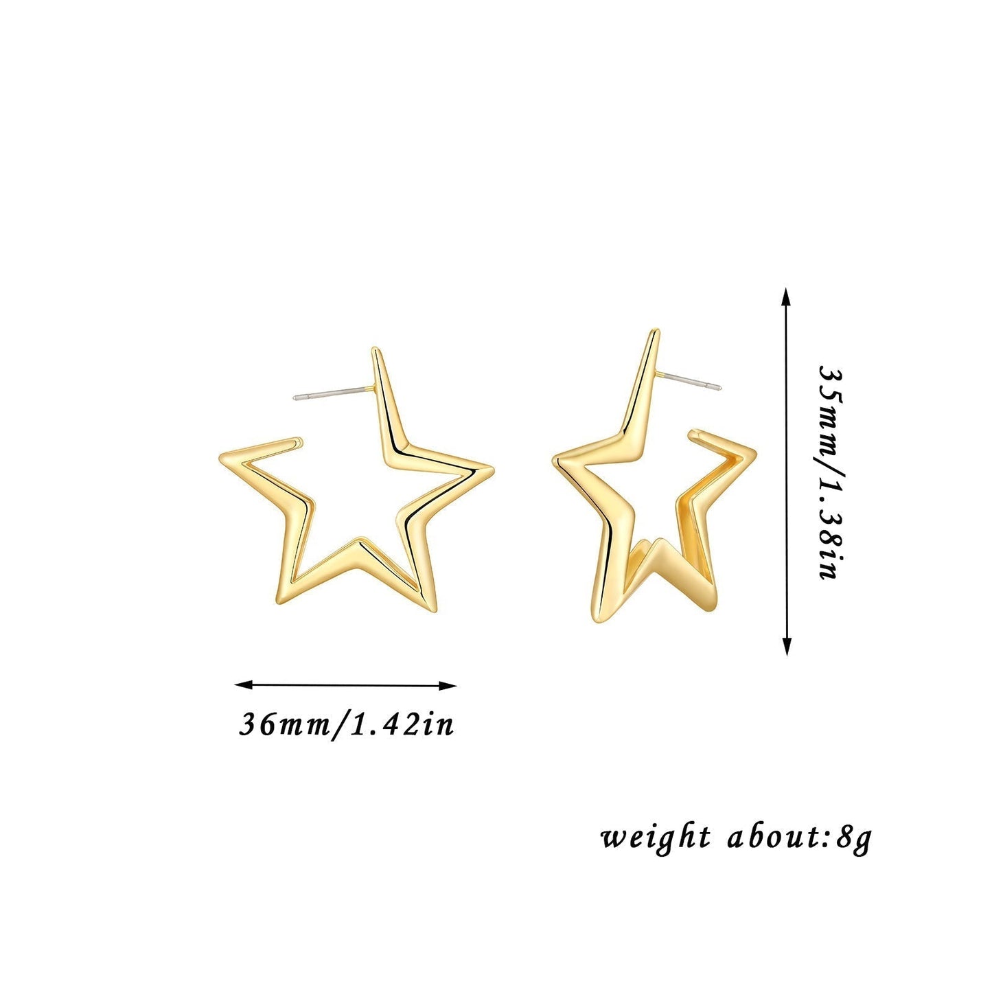 European And American Geometric Exaggerated Brass Earrings Five-pointed Star Urban Sale