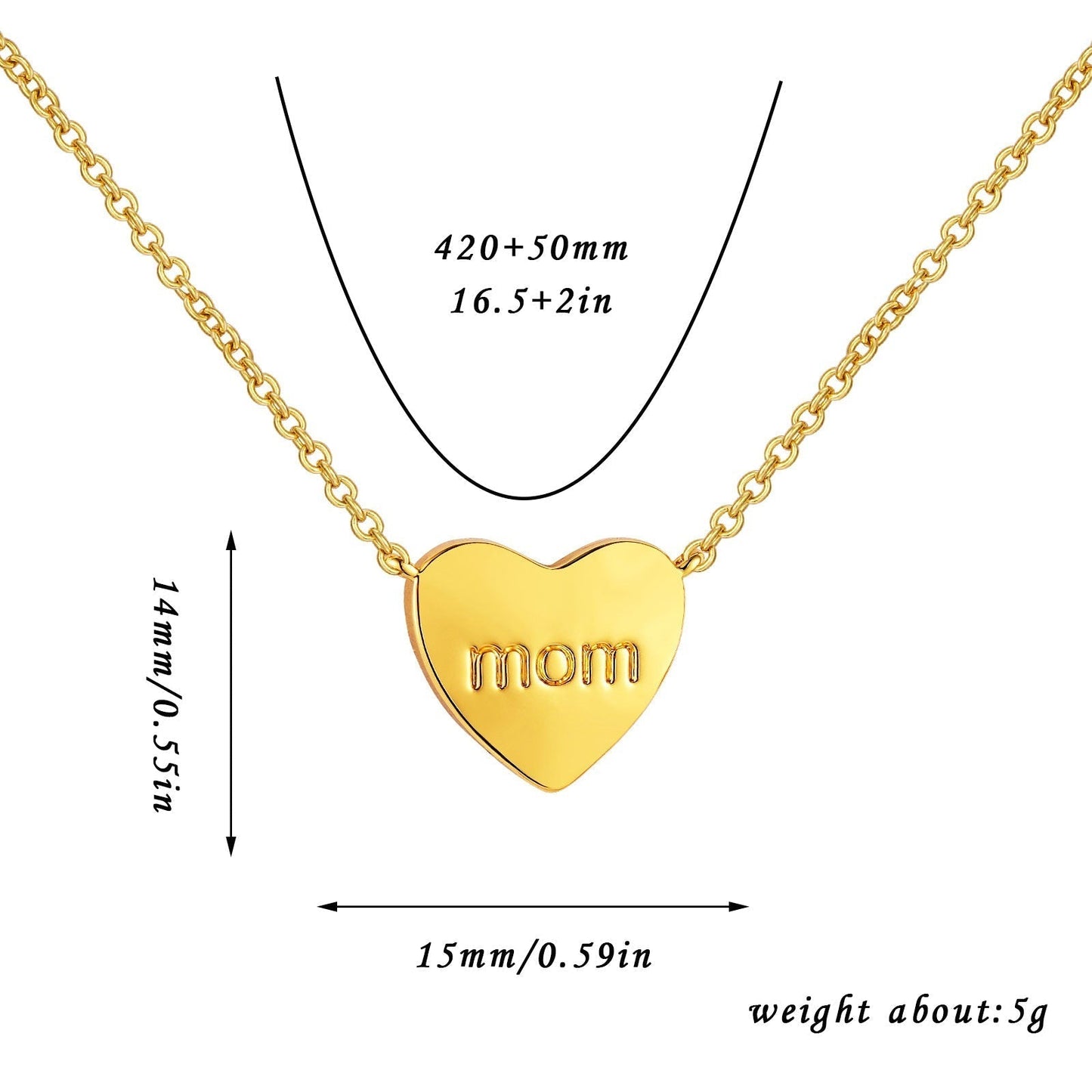 European And American Loving Heart Zircon Mother's Day Corrosion Letter Mom Geometric Brass Double Open Peach Heart Necklace Urban Sale