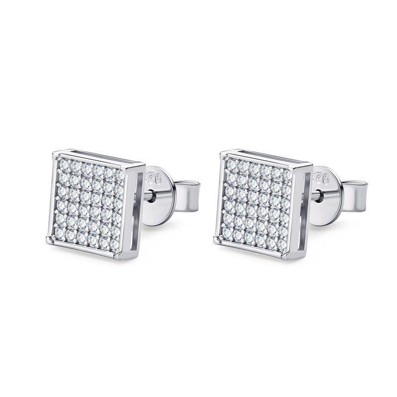 European And American Men's And Women's Pure Silver Square Earrings Urban Sale
