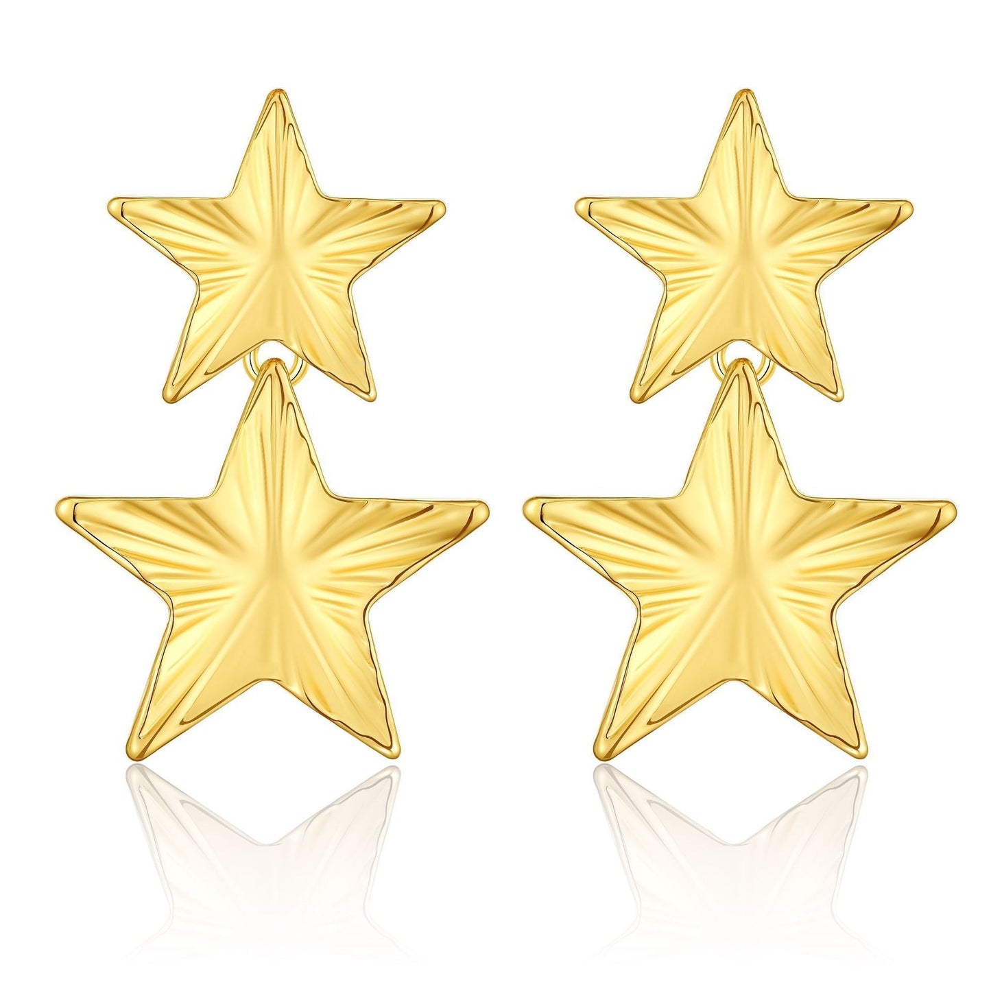 European And American Metal Fashion Brass Artificial Gold Earrings Geometric Five-pointed Star Double Layer Urban Sale