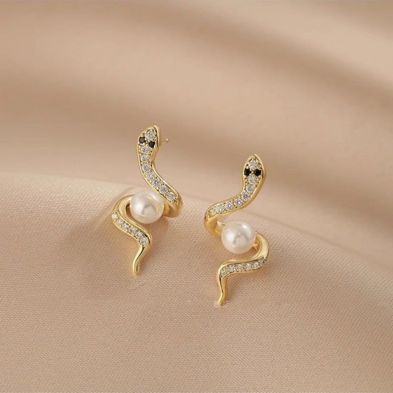 Exquisite Full Rhinestone Zircon Simulated Snakes Bead Stud Earrings For Women Urban Sale