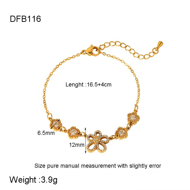 Fashion 18K Gold Plated Stainless Steel Inlaid Zircon Flower Bracelet Urban Sale