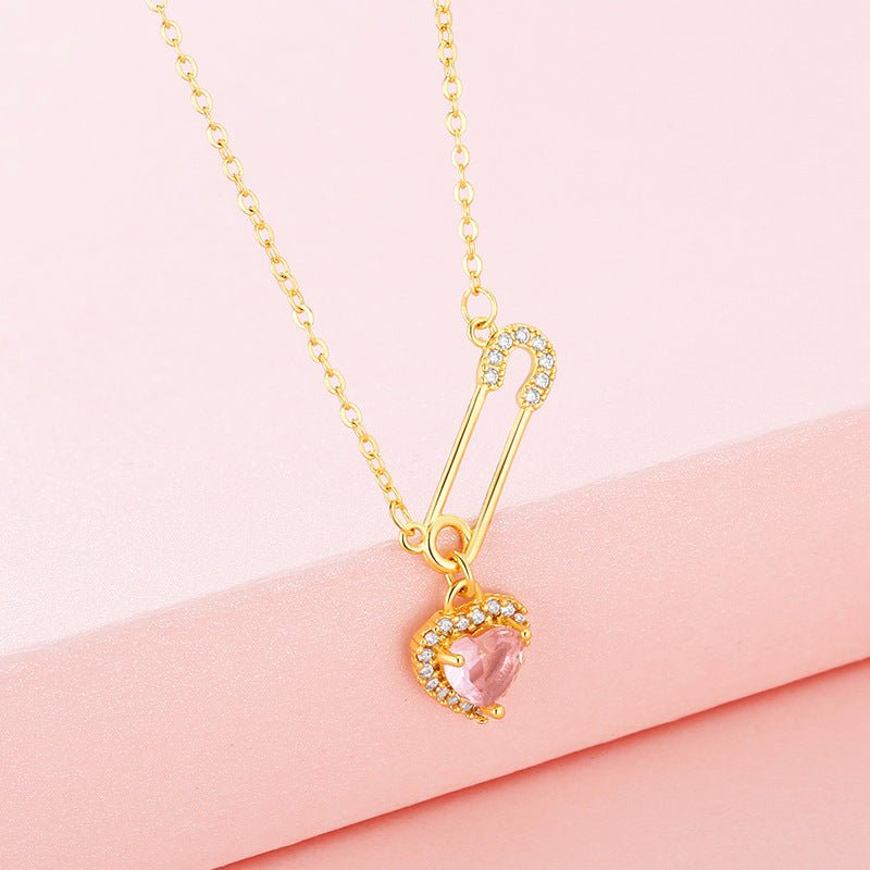 Rhinestone Heart-shaped Pin Necklace Special-interest Design Exquisite High-grade Light Luxury Clavicle Chain Urban Sale