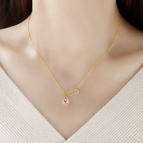 Rhinestone Heart-shaped Pin Necklace Special-interest Design Exquisite High-grade Light Luxury Clavicle Chain Urban Sale