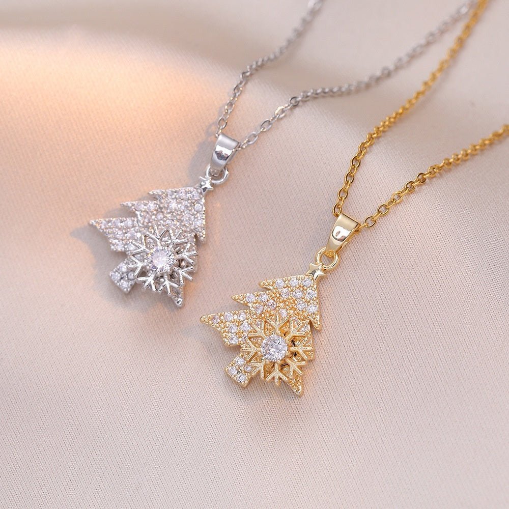 Rotatable Snowflake Christmas Tree Micro-Inlaid Diamond Titanium Steel Necklace Urban Sale