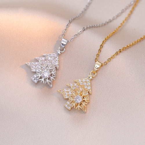 Rotatable Snowflake Christmas Tree Micro-Inlaid Diamond Titanium Steel Necklace Urban Sale