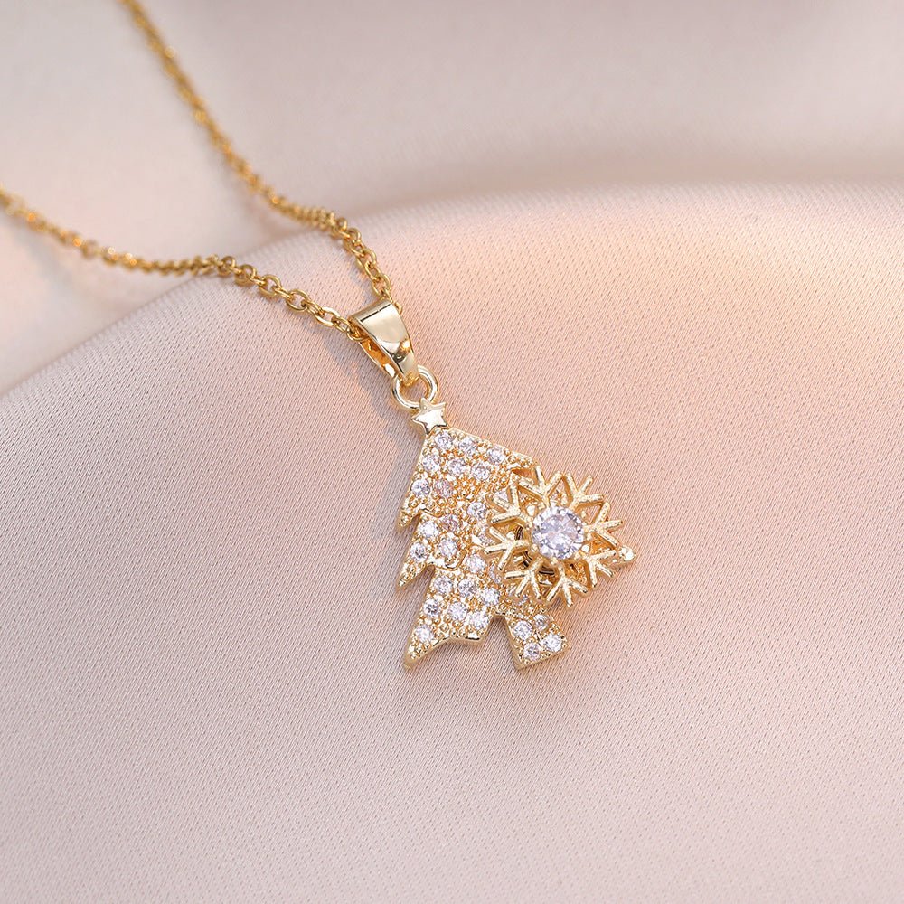 Rotatable Snowflake Christmas Tree Micro-Inlaid Diamond Titanium Steel Necklace Urban Sale