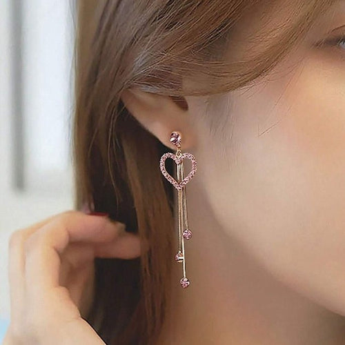 Valentine's Day Love Shining Zircon Long Fringe Earrings Urban Sale