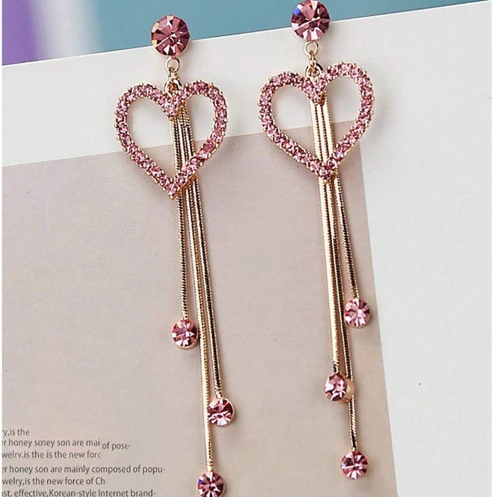 Valentine's Day Love Shining Zircon Long Fringe Earrings Urban Sale
