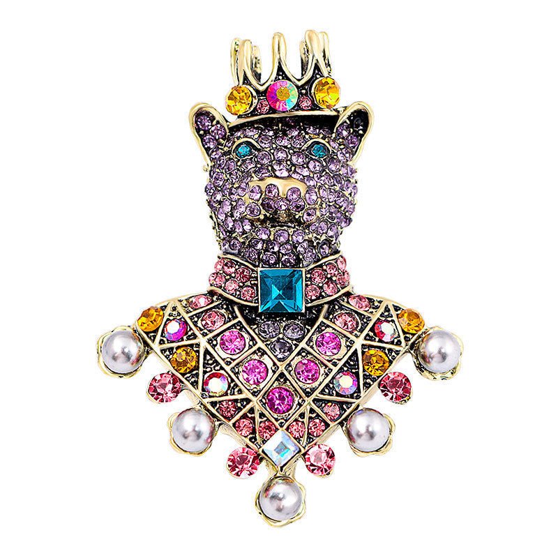Women's Diamond Crown Bear Brooch Urban Sale