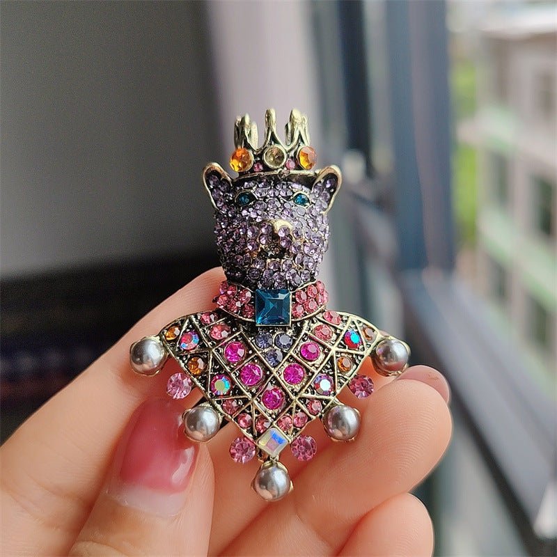 Women's Diamond Crown Bear Brooch Urban Sale