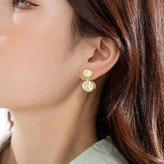 14K Real Gold Plating Round Ring Earrings Micro-Inlaid Urban Sale