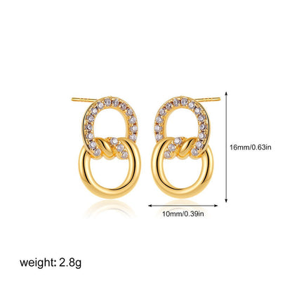 18K Gold Double D Ring Micro Inlaid Zircon Bends And Hitches Stud Earrings Urban Sale