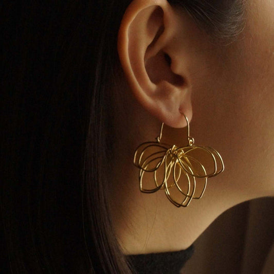 18K Real Gold Weaving Hollow Flower Earrings Urban Sale