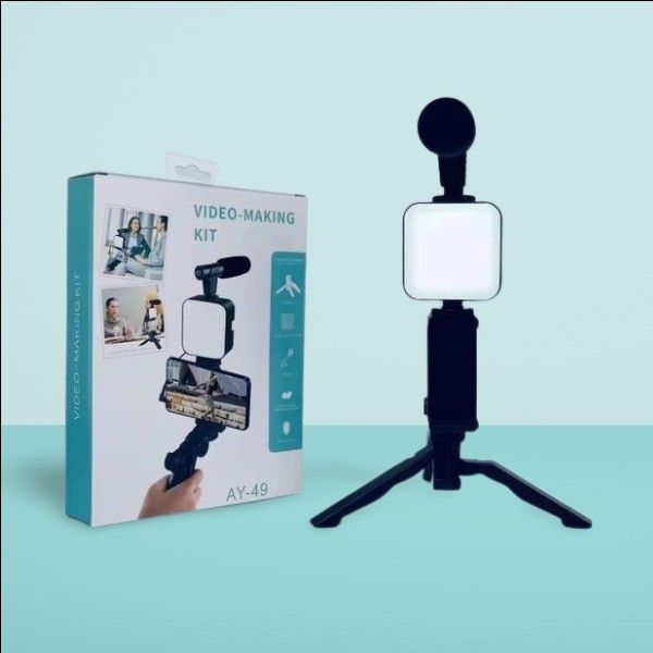 Vlogging Kit With Tripod Phone Holder Mini Microphone LED Fill Light Starter For TikTok Live Stream Video YouTube Boing Cart