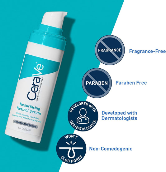CeraVe Retinol Serum for Post-Acne Marks and Skin Texture | Pore Refining, Resurfacing, Brightening Facial Serum with Retinol and Niacinamide | Fragrance Free, Paraben Free & Non-Comedogenic| 30ML Lxeoasis