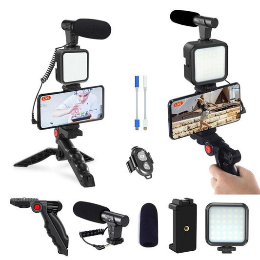 Vlogging Kit With Tripod Phone Holder Mini Microphone LED Fill Light Starter For TikTok Live Stream Video YouTube Boing Cart