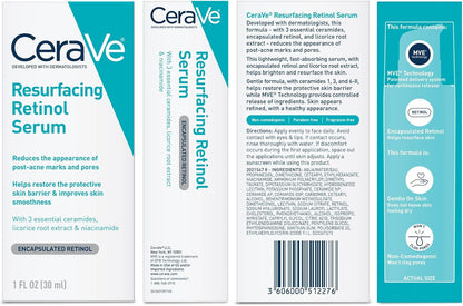 CeraVe Retinol Serum for Post-Acne Marks and Skin Texture | Pore Refining, Resurfacing, Brightening Facial Serum with Retinol and Niacinamide | Fragrance Free, Paraben Free & Non-Comedogenic| 30ML Lxeoasis