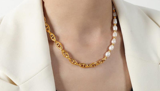 All-Match Titanium Steel Gold-Plated Freshwater Pearl Necklace Urban Sale