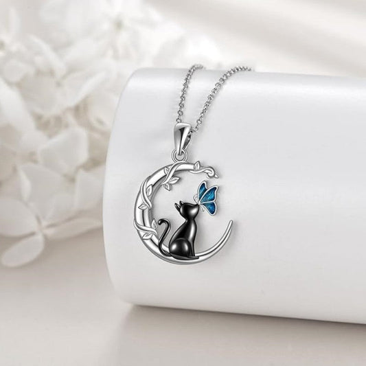 Black Cat Butterfly Moon Branch Winding Pendant Necklace Urban Sale