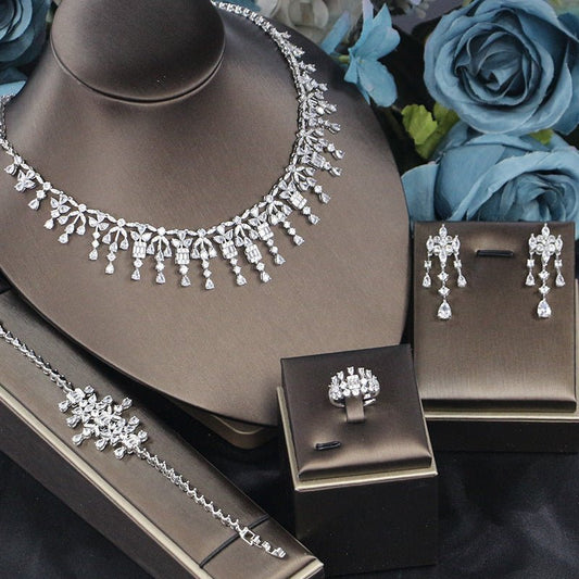 Bridal Zircon 3A Necklace Earrings Four-Piece Set Urban Sale