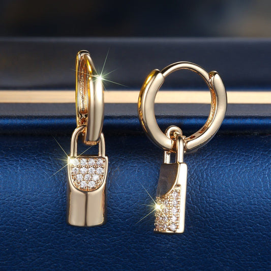 Champagne Gold Round White Diamond Lock Eardrops Urban Sale