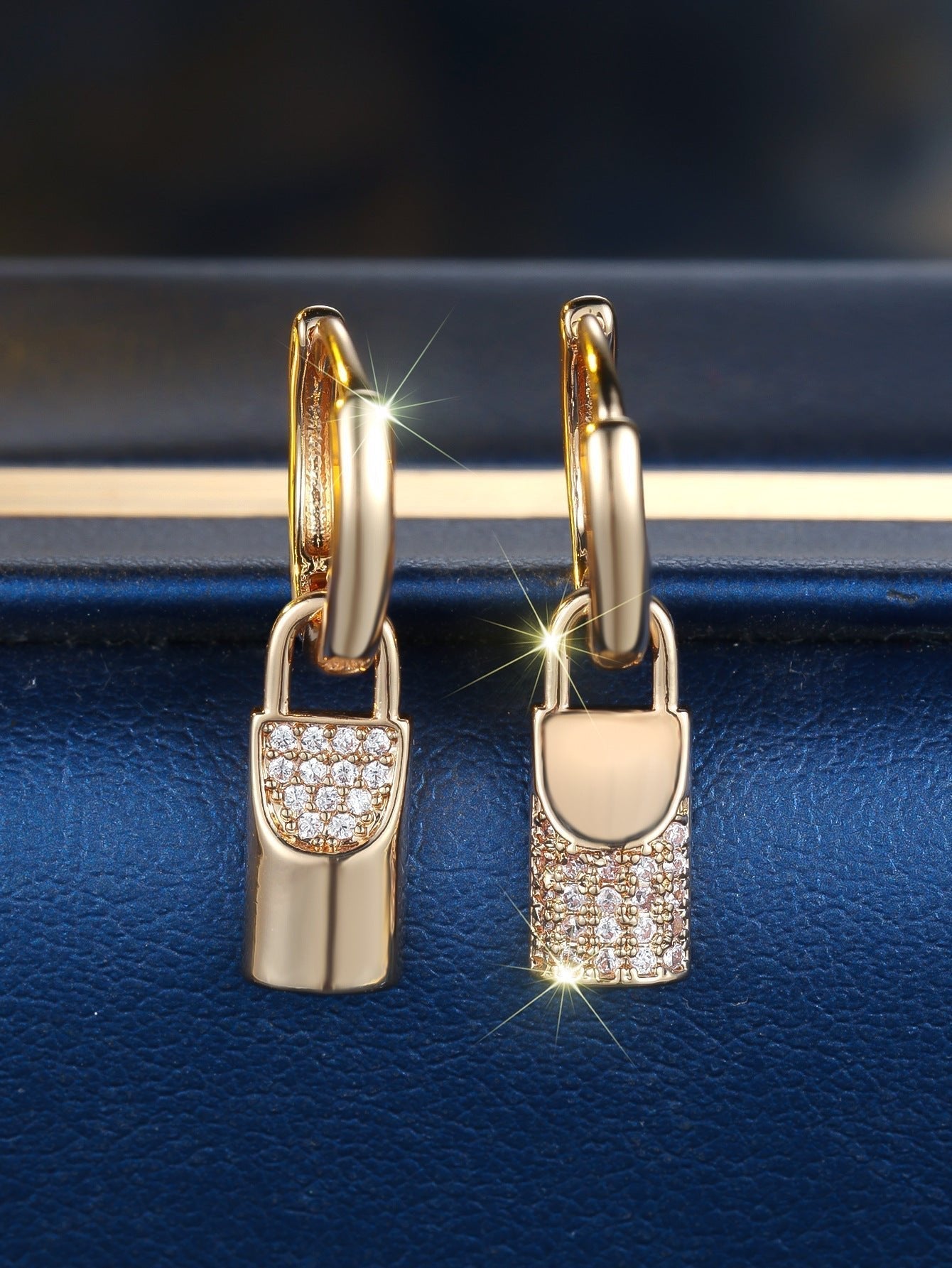 Champagne Gold Round White Diamond Lock Eardrops Urban Sale