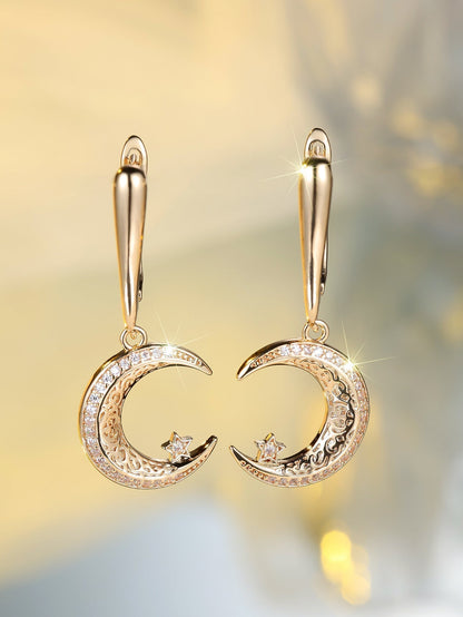 Champagne Gold Star And Moon Earrings Design Sense Urban Sale