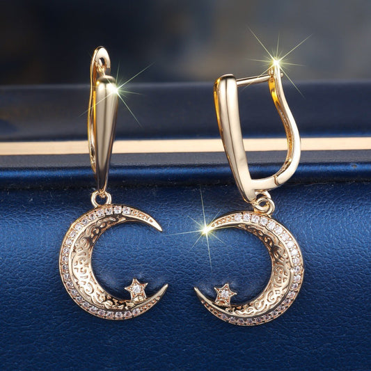 Champagne Gold Star And Moon Earrings Design Sense Urban Sale