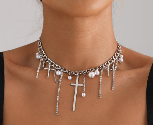 Diamond Cross Tassel Clavicle Chain Fashion Necklace Urban Sale