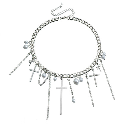 Diamond Cross Tassel Clavicle Chain Fashion Necklace Urban Sale
