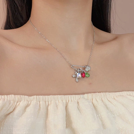 Dopamine Color Zircon Cross Necklace Urban Sale
