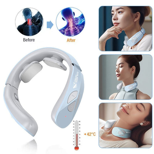 Electric Neck Massager EMS Pulse Rechargeable USB Cervical Traction Therapy Massage Stimulator Pain Relief Heating Function Urban Sale