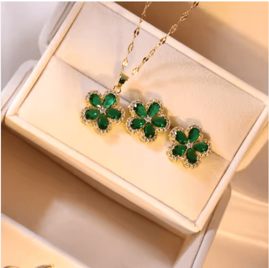 Emerald Zircon Flower Pendant Set Urban Sale