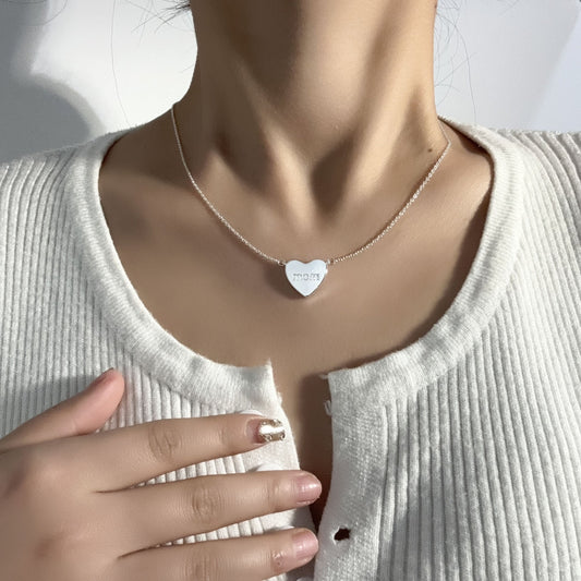 European And American Loving Heart Zircon Mother's Day Corrosion Letter Mom Geometric Brass Double Open Peach Heart Necklace Urban Sale